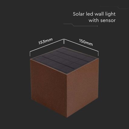 LED Saules enerģijas sienas lampa ar sensoru LED/9W/3,7V 3000/4000/5000K 2600 mAh IP65 brūna