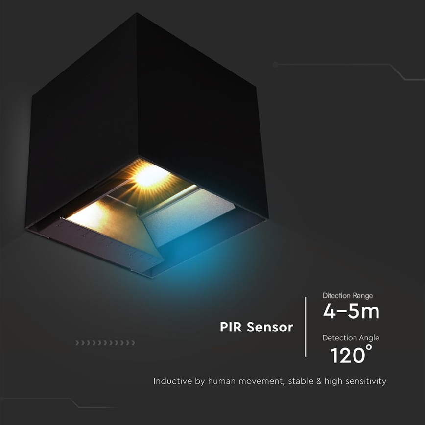 LED Saules enerģijas sienas lampa ar sensoru LED/9W/3,7V 3000/4000/5000K 2600 mAh IP65 melna
