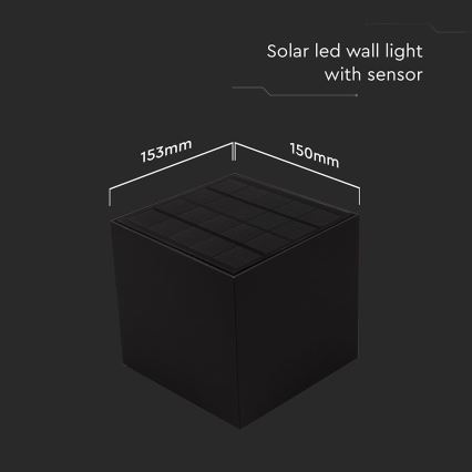 LED Saules enerģijas sienas lampa ar sensoru LED/9W/3,7V 3000/4000/5000K 2600 mAh IP65 melna
