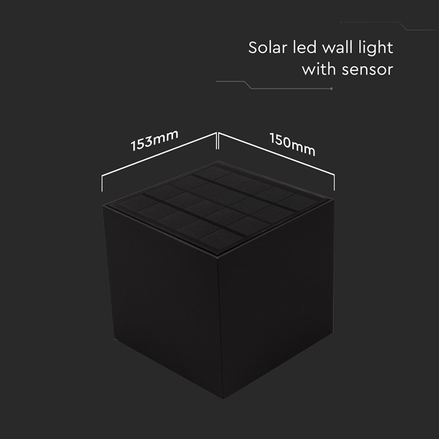 LED Saules enerģijas sienas lampa ar sensoru LED/9W/3,7V 3000/4000/5000K 2600 mAh IP65 melna