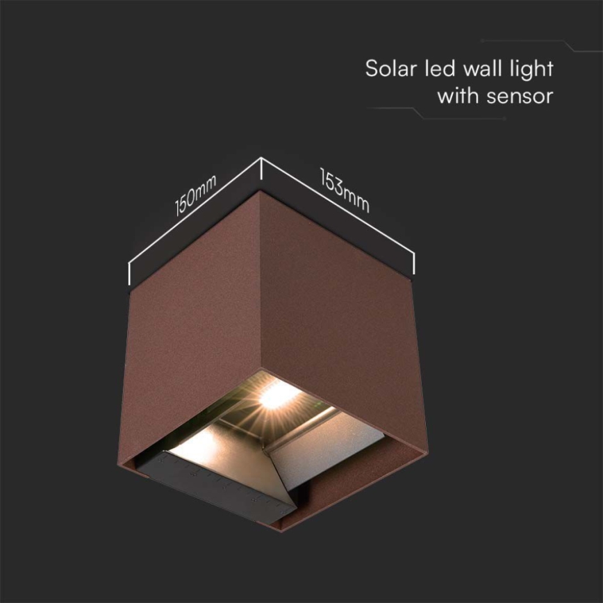 LED Saules enerģijas sienas lampa ar sensoru LED/9W/3,7V IP65 4000K brūna