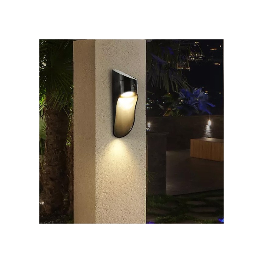 LED Saules enerģijas sienas lampa ar sensoru PALESA LED/1W/3,7V IP65 1800 mAh melna