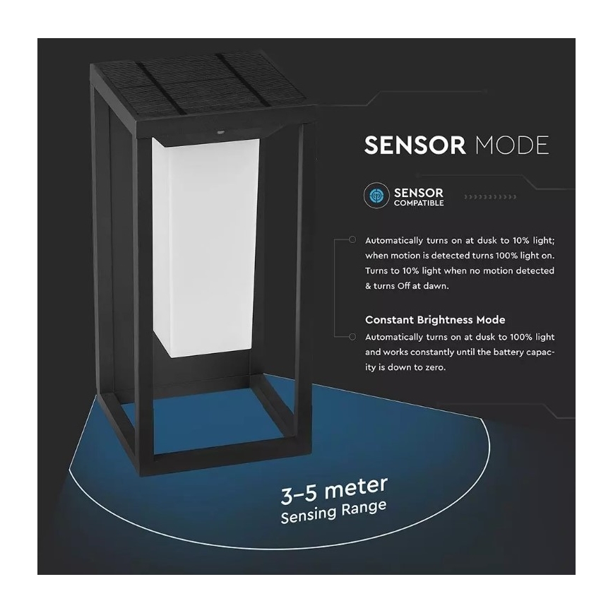 LED Saules enerģijas sienas lampa ar sensoru SAMSUNG CHIP LED/2W/3,7V IP65 2600 mAh