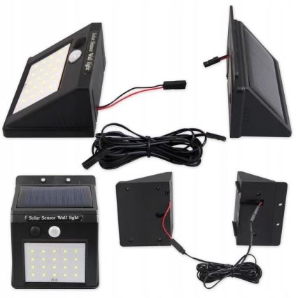 LED Saules enerģijas sienas lampa ar sensoru un ārējais panelis LED/0,55W/3,7V 1200 mAh IP65