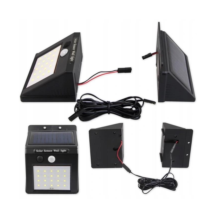 LED Saules enerģijas sienas lampa ar sensoru un ārējais panelis LED/0,55W/3,7V 1200 mAh IP65