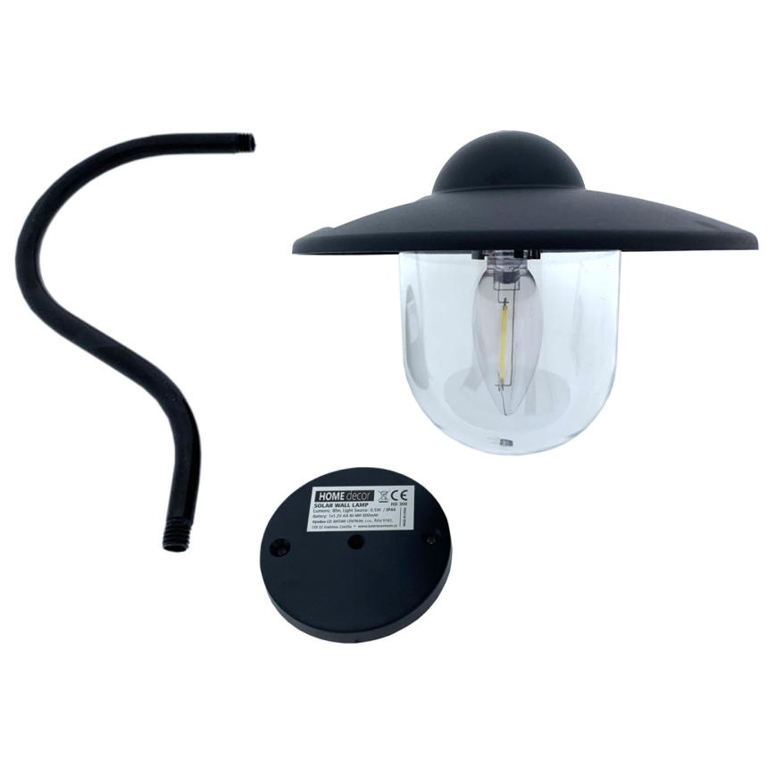 LED Saules enerģijas sienas lampa LED/0,5W/1,2V 600 mAh IP44 melna