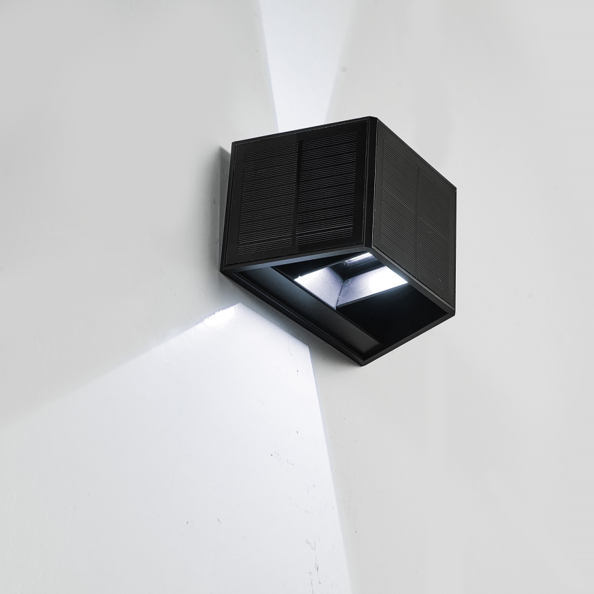 LED Saules enerģijas sienas lampa WINGS LED/2W/1300 mAh 3,7V 6000K IP54 melna