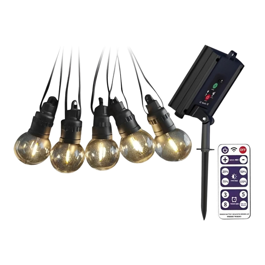 LED Saules enerģijas virtene 10xLED/0,5/4,5V 12 m 3000K IP44 1200 mAh + tālvadības pults