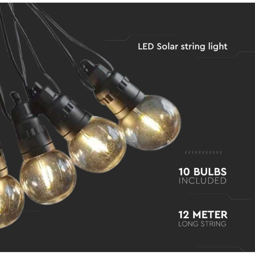 LED Saules enerģijas virtene 10xLED/0,5/4,5V 12 m 3000K IP44 1200 mAh + tālvadības pults