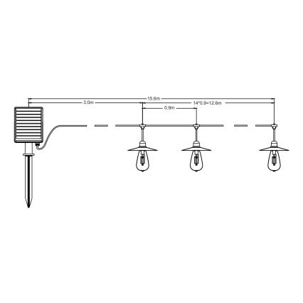 LED Saules enerģijas virtene 15xLED/0,2W/3,7V 15 m 3000K IP44