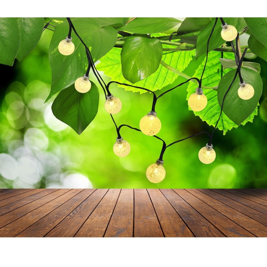 LED Saules enerģijas virtene 30xLED/8 funkcijas 300 mAh 4,9m IP44 silti balta