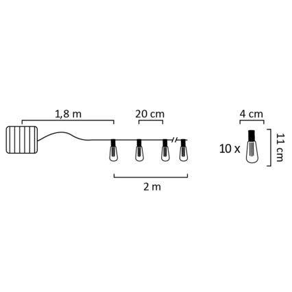 LED Saules enerģijas virtene EDISON 10xLED/1,2V 300 mAh 3,8 m IP44