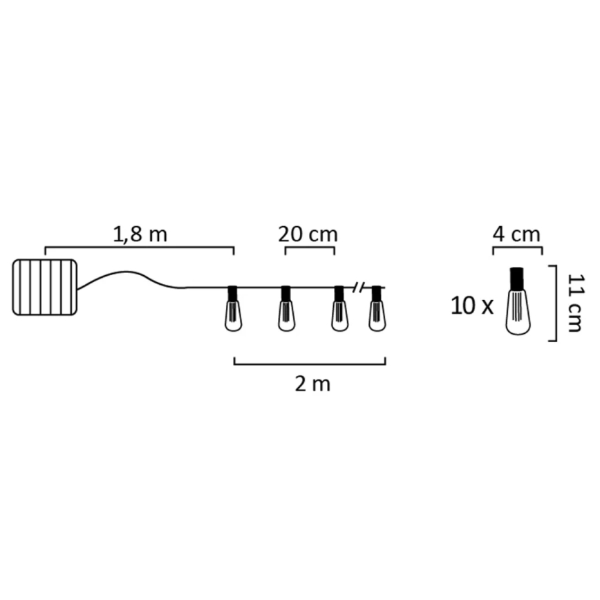 LED Saules enerģijas virtene EDISON 10xLED/1,2V 300 mAh 3,8 m IP44