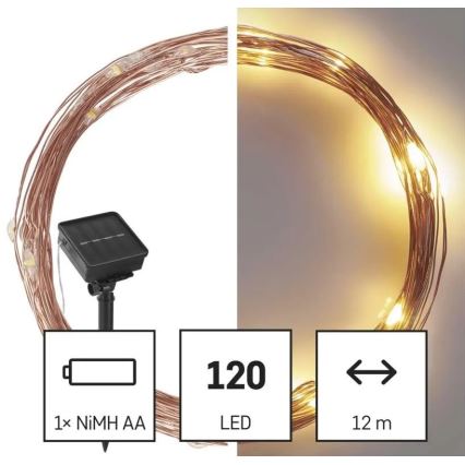 LED Saules enerģijas virtene LED/2,4W/1,2V 1xAA 15 m IP44 3000K 600 mAh