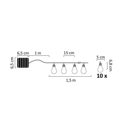 LED Saules enerģijas virtene PARTY 10xLED/1,2V 400 mAh IP44