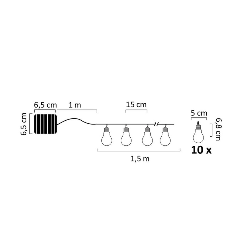 LED Saules enerģijas virtene PARTY 10xLED/1,2V 400 mAh IP44