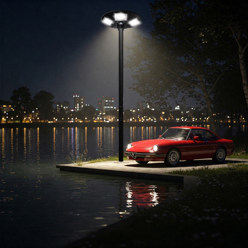 Regulējama LED saules ielu lampa ar sensoru LED/22W/6V 18000 mAh 6500K IP65 melna + tālvadības pults