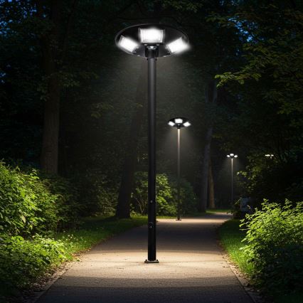 Regulējama LED saules ielu lampa ar sensoru LED/22W/6V 18000 mAh 6500K IP65 melna + tālvadības pults