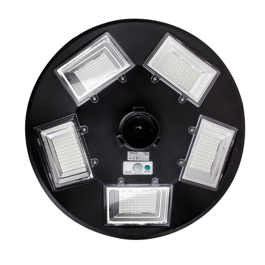 Regulējama LED saules ielu lampa ar sensoru LED/22W/6V 18000 mAh 6500K IP65 melna + tālvadības pults