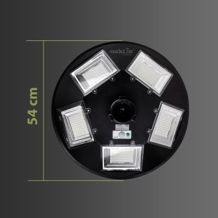 Regulējama LED saules ielu lampa ar sensoru LED/22W/6V 18000 mAh 6500K IP65 melna + tālvadības pults