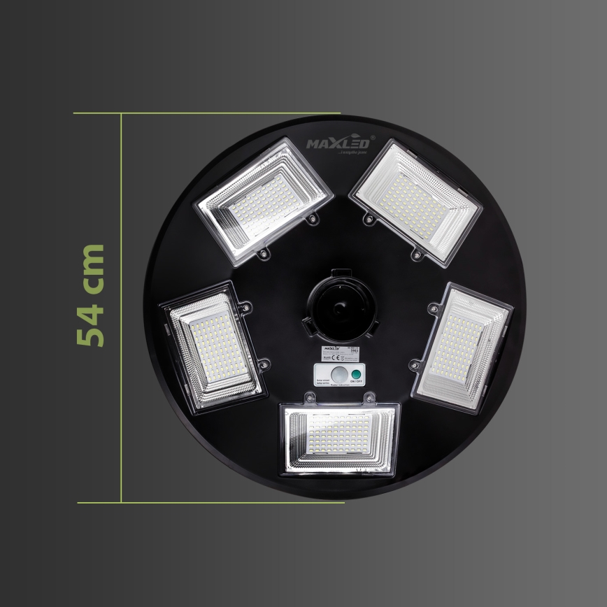 Regulējama LED saules ielu lampa ar sensoru LED/22W/6V 18000 mAh 6500K IP65 melna + tālvadības pults