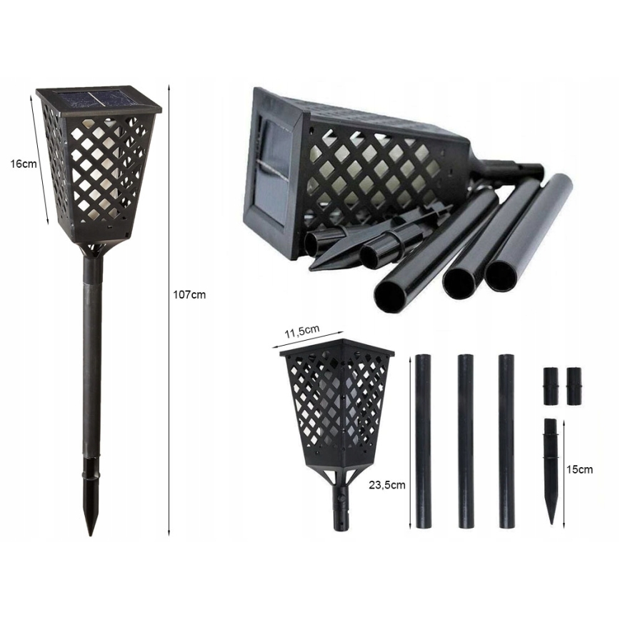 LED saules lampa ar sensoru LED/0,6W/5,5V IP65 2000 mAh 107 cm melna