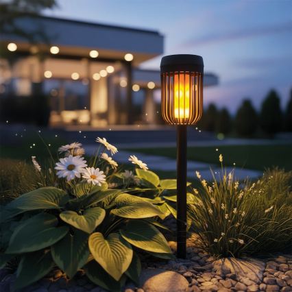 LED saules lampa FLAME LED/1,2V 100 mAh 1800K 37 cm IP44 melna