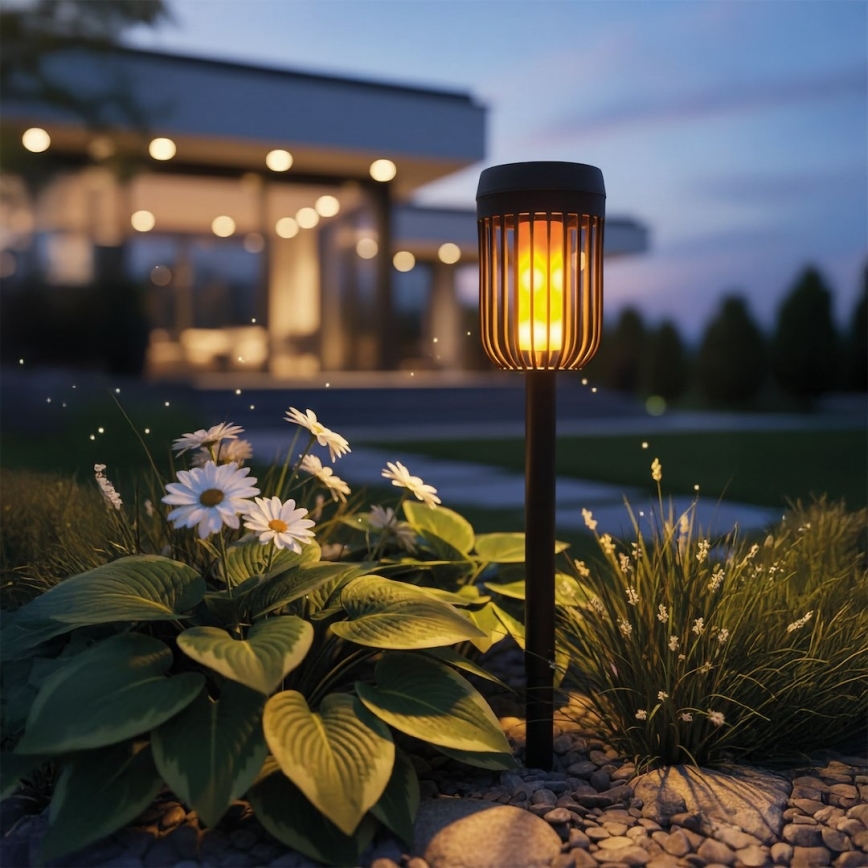 LED saules lampa FLAME LED/1,2V 100 mAh 1800K 37 cm IP44 melna