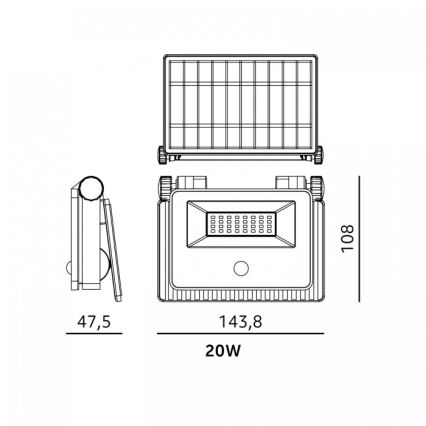 LED saules prožektors ar sensoru NCS G2 LED/20W/3,7V 3000/4000/6500K IP54 2600 mAh