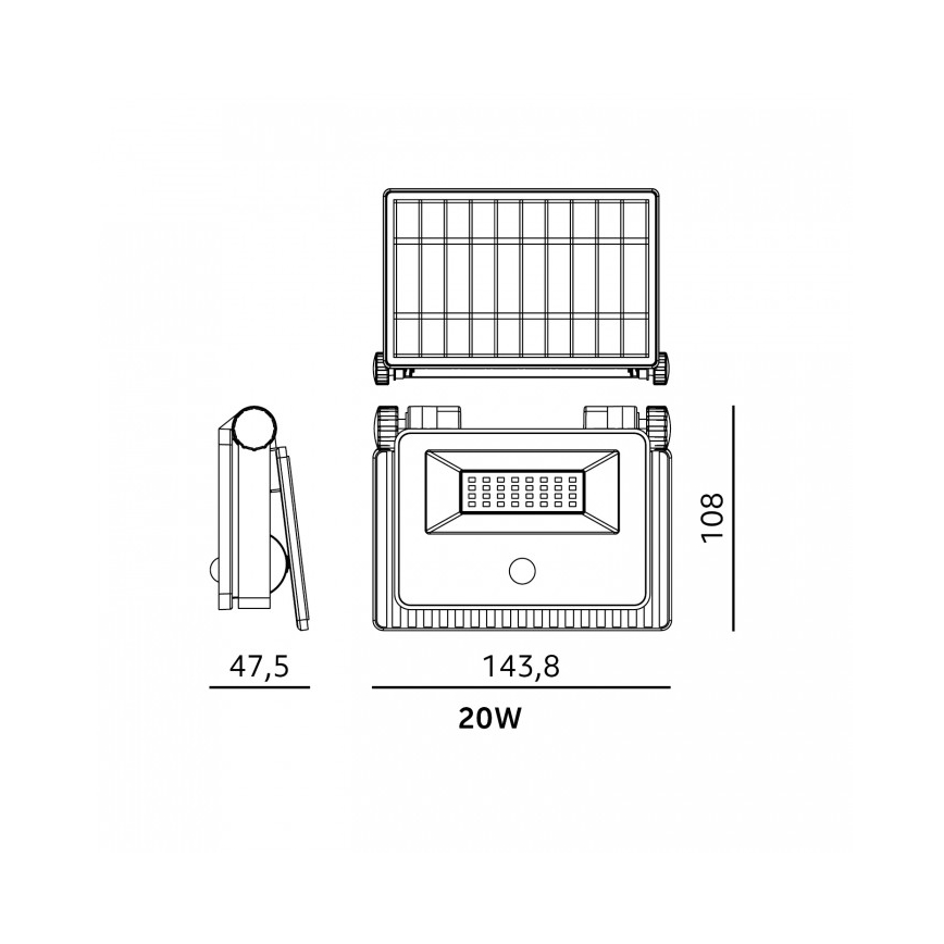 LED saules prožektors ar sensoru NCS G2 LED/20W/3,7V 3000/4000/6500K IP54 2600 mAh
