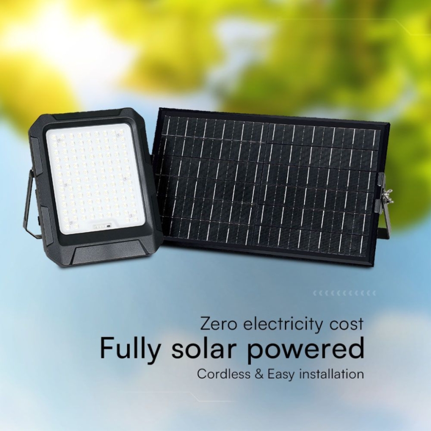LED saules prožektors LED/15W/3,7V IP65 4000K 12000 mAh melns + ar tālvadības pulti