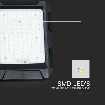 LED saules prožektors LED/15W/3,7V IP65 4000K 12000 mAh melns + ar tālvadības pulti