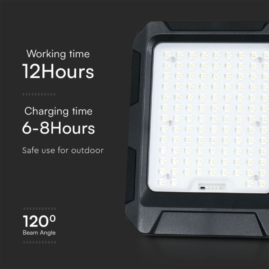 LED saules prožektors LED/15W/3,7V IP65 4000K 12000 mAh melns + ar tālvadības pulti