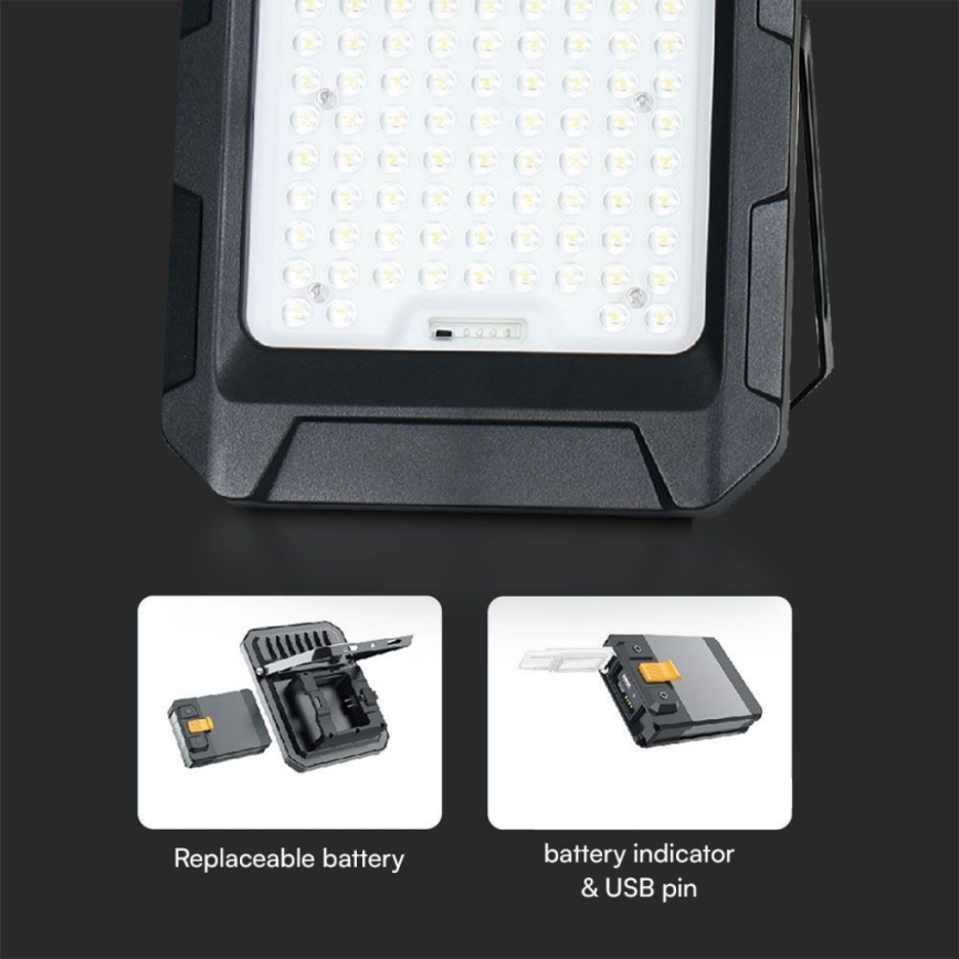 LED saules prožektors LED/15W/3,7V IP65 4000K 12000 mAh melns + ar tālvadības pulti