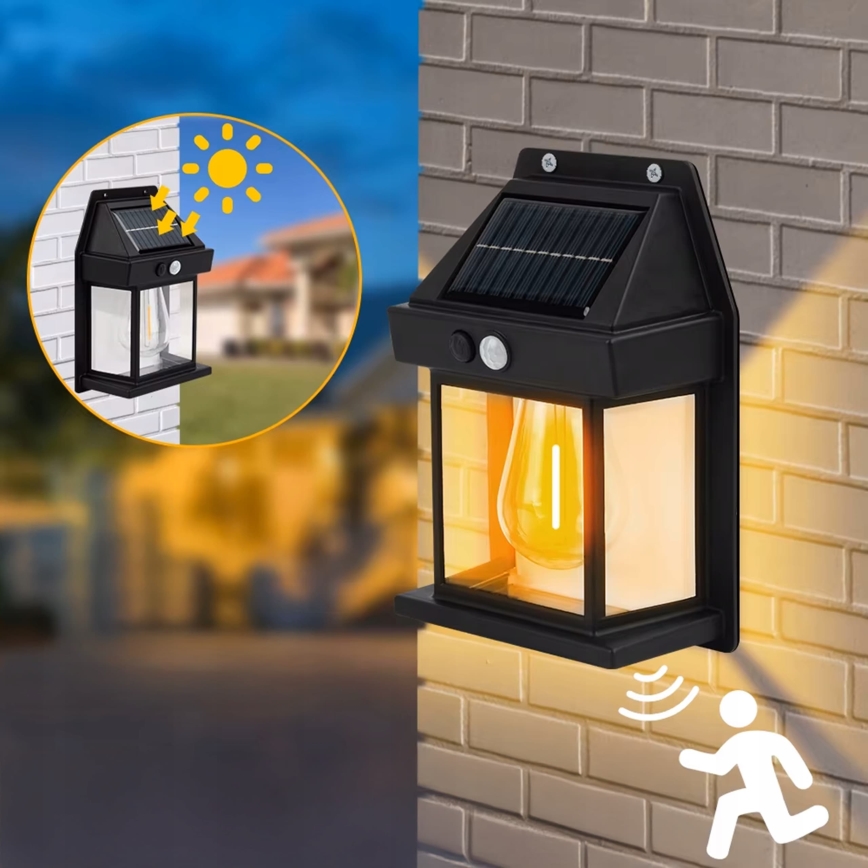 LED saules sienas gaismeklis ar sensoru LED/3,7V 600 mAh IP44 melns