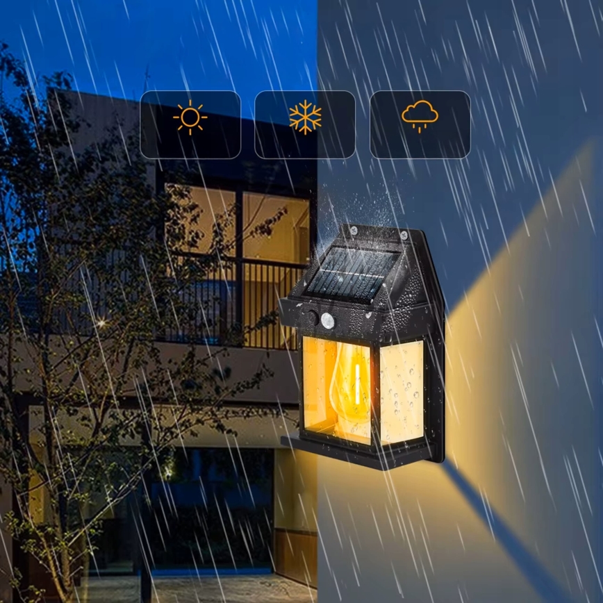 LED saules sienas gaismeklis ar sensoru LED/3,7V 600 mAh IP44 melns