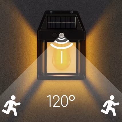 LED saules sienas gaismeklis ar sensoru LED/3,7V 600 mAh IP44 melns