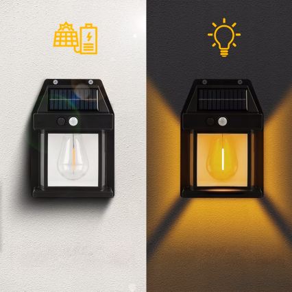 LED saules sienas gaismeklis ar sensoru LED/3,7V 600 mAh IP44 melns