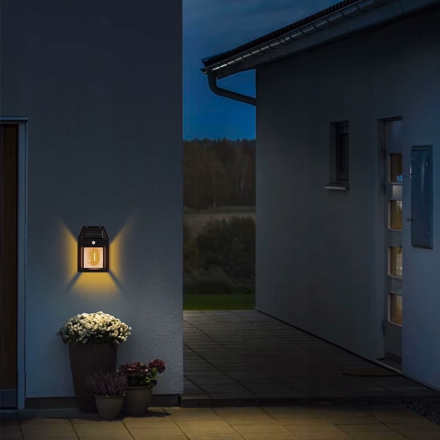 LED saules sienas gaismeklis ar sensoru LED/3,7V 600 mAh IP44 melns