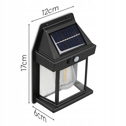 LED saules sienas gaismeklis ar sensoru LED/3,7V 600 mAh IP44 melns