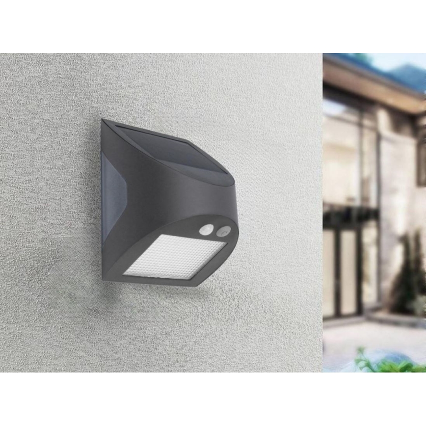 Saules LED sienas gaismeklis ar sensoru, 3 W, 3,7 V, 3000/4000 K, 1200 mAh, IP54, antracīts