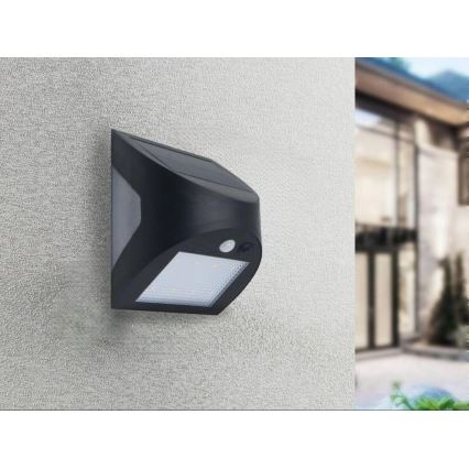 LED saules sienas gaismeklis ar sensoru LED/3W/3,7V 3000/4000K 1200 mAh IP54 melns