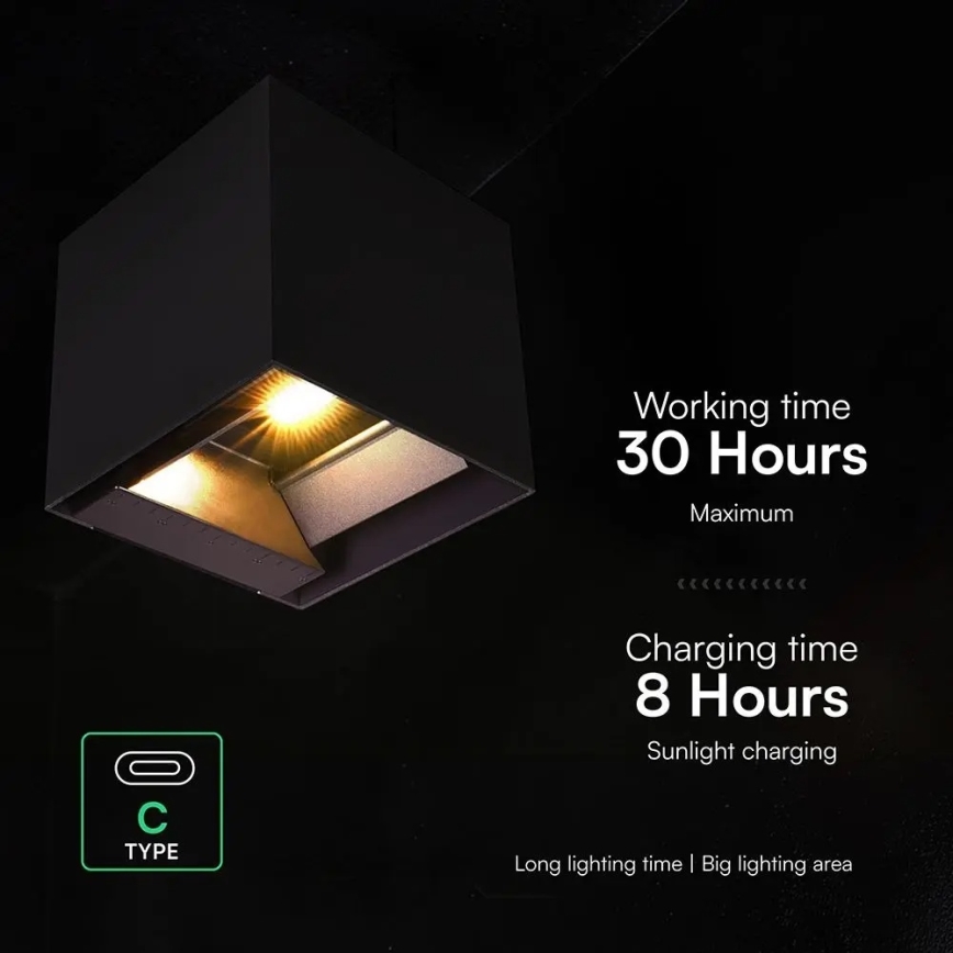 LED saules sienas gaismeklis ar sensoru LED/9W/3,7V 3000/4000/5000K IP65 2600 mAh melns