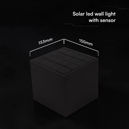 LED saules sienas gaismeklis ar sensoru LED/9W/3,7V 3000/4000/5000K IP65 2600 mAh melns