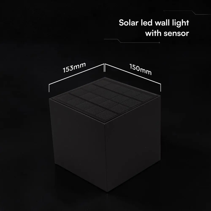 LED saules sienas gaismeklis ar sensoru LED/9W/3,7V 3000/4000/5000K IP65 2600 mAh melns