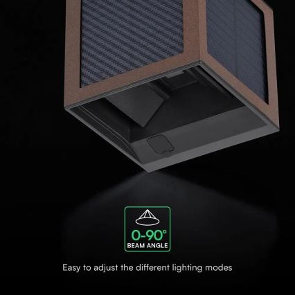 LED saules sienas gaismeklis ar sensoru LED/9W/3,7V 3000/4000/6000K IP65 2600 mAh brūns