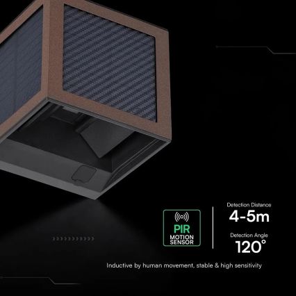 LED saules sienas gaismeklis ar sensoru LED/9W/3,7V 3000/4000/6000K IP65 2600 mAh brūns