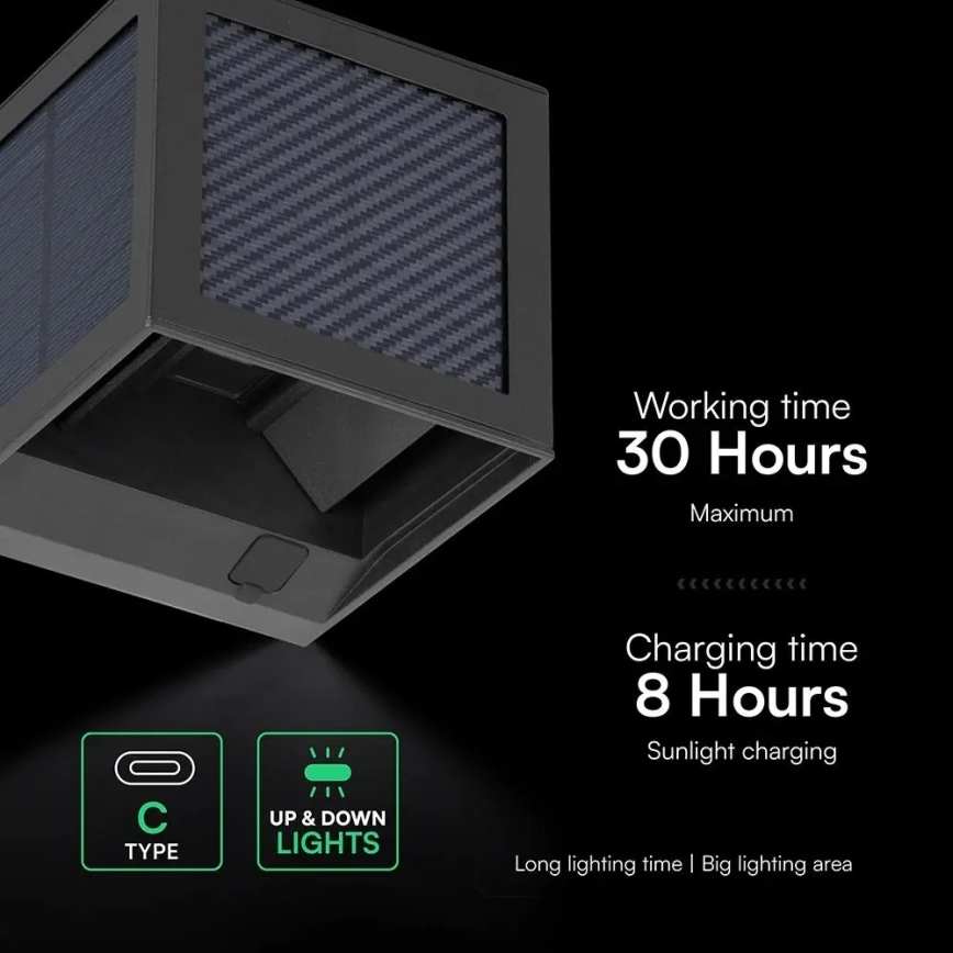 LED saules sienas gaismeklis ar sensoru LED/9W/3,7V 3000/4000/6000K IP65 2600 mAh melns