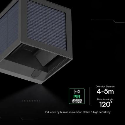 LED saules sienas gaismeklis ar sensoru LED/9W/3,7V 3000/4000/6000K IP65 2600 mAh melns