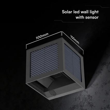 LED saules sienas gaismeklis ar sensoru LED/9W/3,7V 3000/4000/6000K IP65 2600 mAh melns
